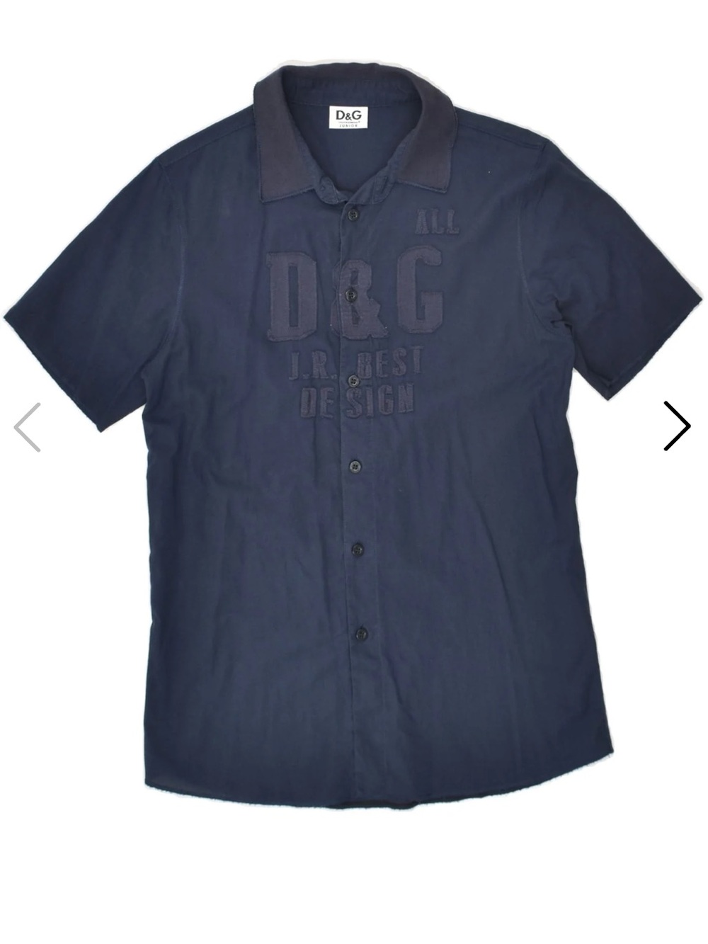 D&G Jr. Dark Navy Short-Sleeve Button-Down Shirt with Stitched Logo